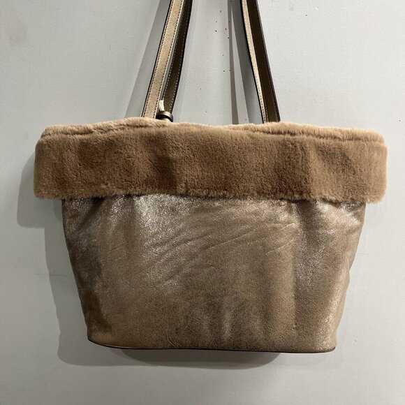 Jessica Simpson Purse Tote Flora‎ Fur Lined Metallic Handbag Matching Wallet - Picture 5 of 13